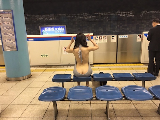 virgin killer sweater public exposure nudity tokyo metro subway woman hot sexy