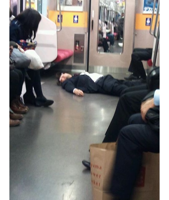 japan train tokyo sleeping people crazy