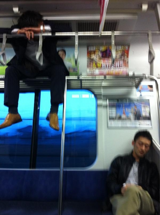 japan train tokyo sleeping people crazy