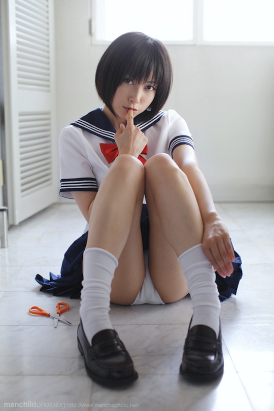 luchiino urabe mikoto cosplay schoolgirl scissors fetish japan