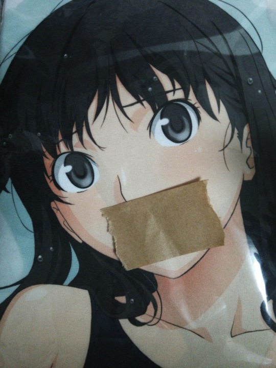 japan anime hug pillow dakimakura cover moe sex slave duct tape mouth twitter meme