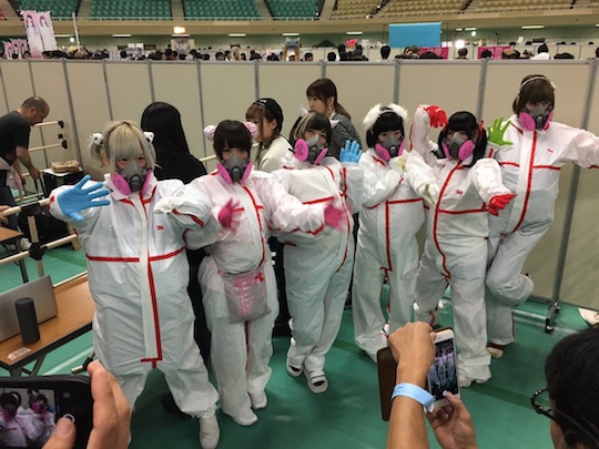 cy8er idols music meet greet hug otaku fans event hazmat tokyo suits