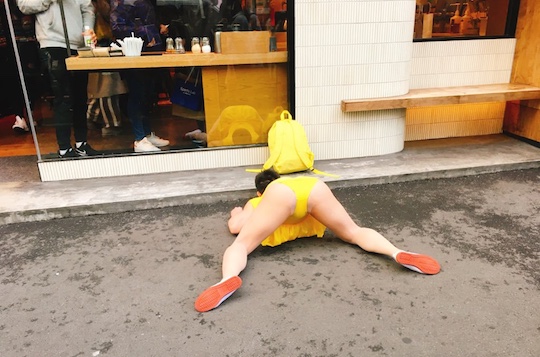 japan fetish slave leotard strange man tokyo street public nudity performance