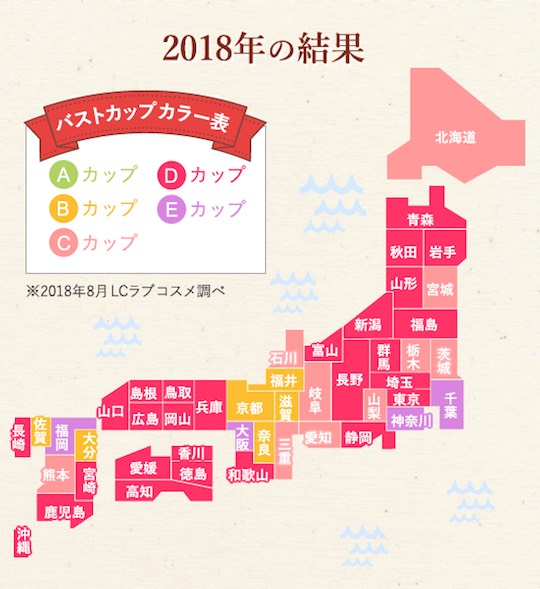 japanese bust cup average breast size map