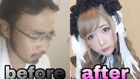 japanese male crossdresser change young woman makeup video tutorial