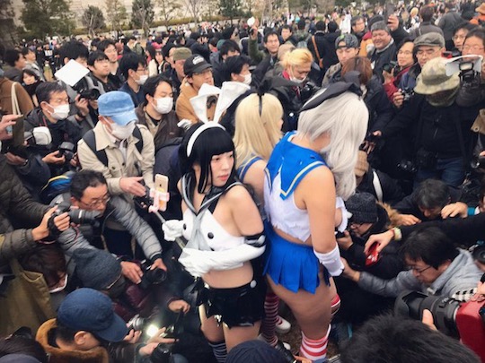 comiket upskirt panchira cosplayer female japan exploitation comic market event tokyo