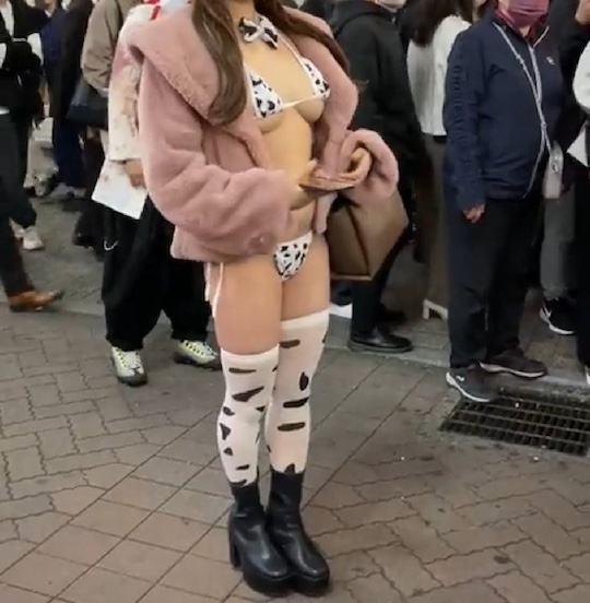 japanese girl shibuya tokyo sexy revealing cosplay costume halloween street party nudity