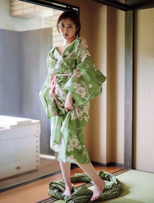 kazusa okuyama onsen hot spring wet naked nude sexy body gravure model japanese
