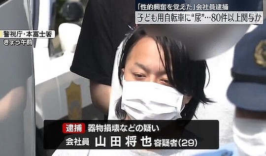 japanese man crime sexual fetish arrested urinating children's bicycles