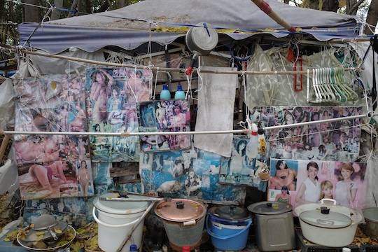 homeless village hut japan osaka porn magazine decoration exhibition
